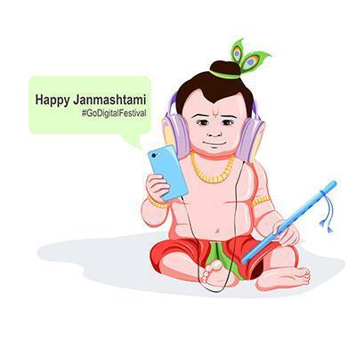 Krishna Janmashtami Go Digital Festival Design vector