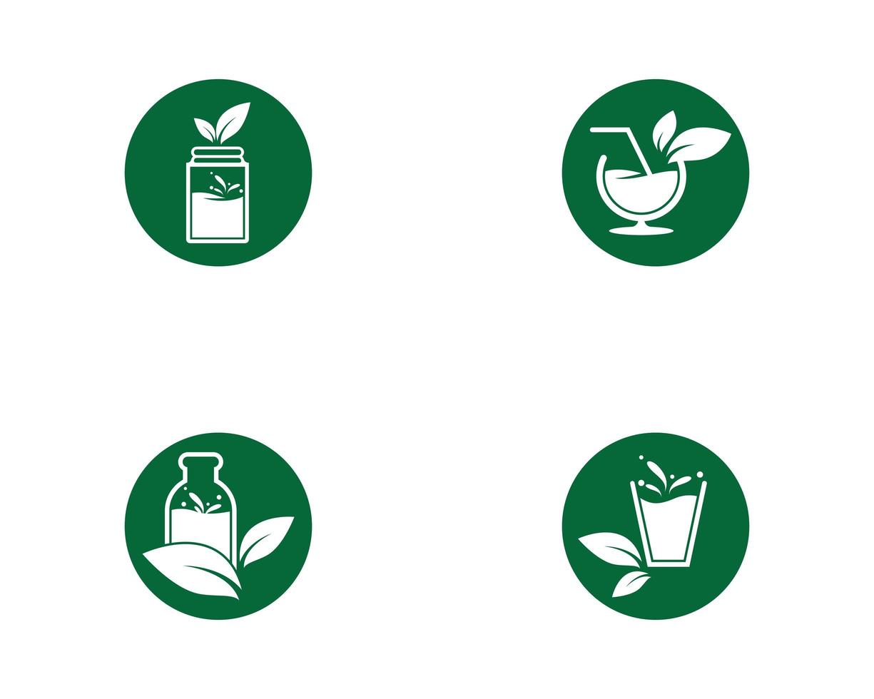 Detox green round water icon set  vector