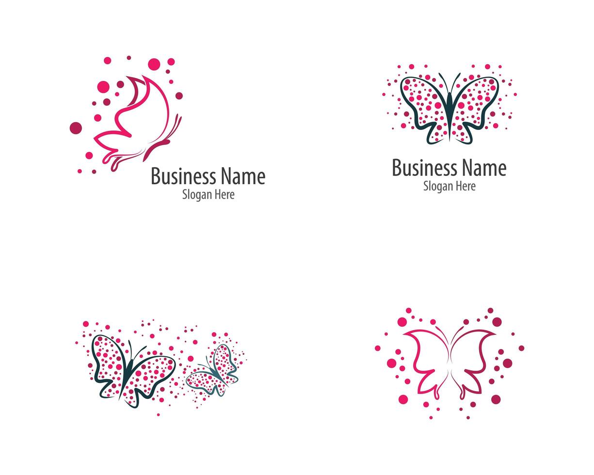 conjunto de iconos de logotipo de mariposa rosa y púrpura vector