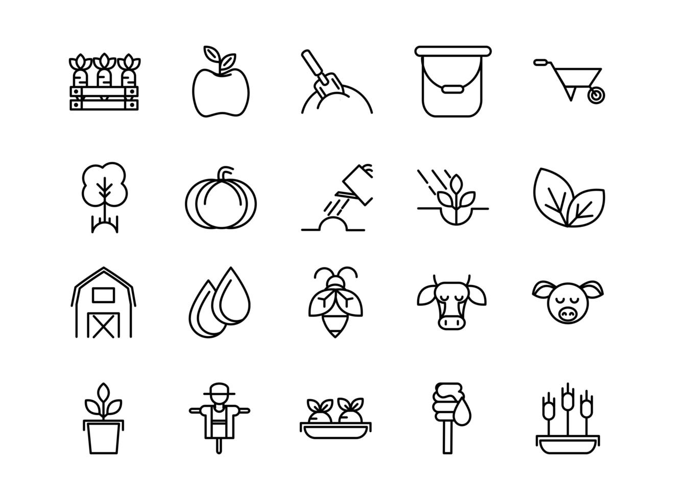 Set of organic farm thick line art icons  vector