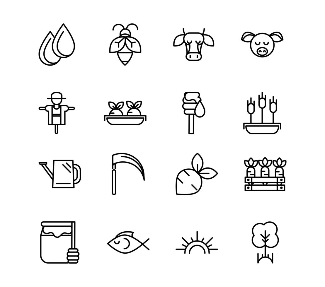 Collection of organic farm thick line art icons  vector