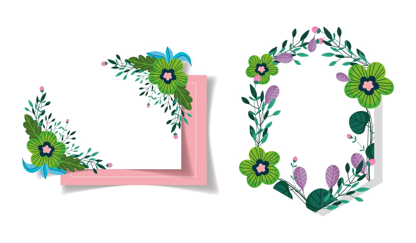 Green flowers greeting card template vector