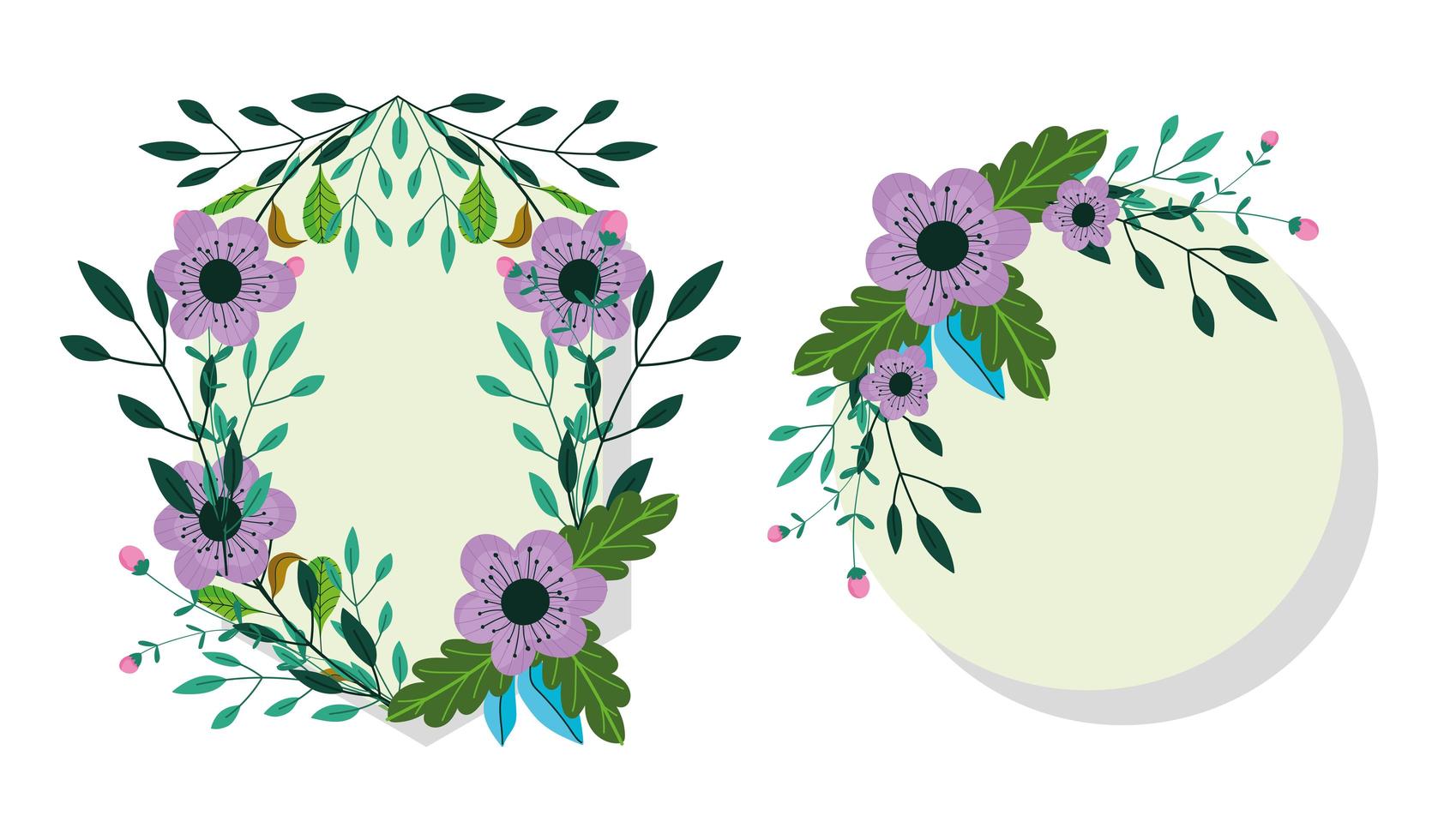 Violet flowers greeting card template vector