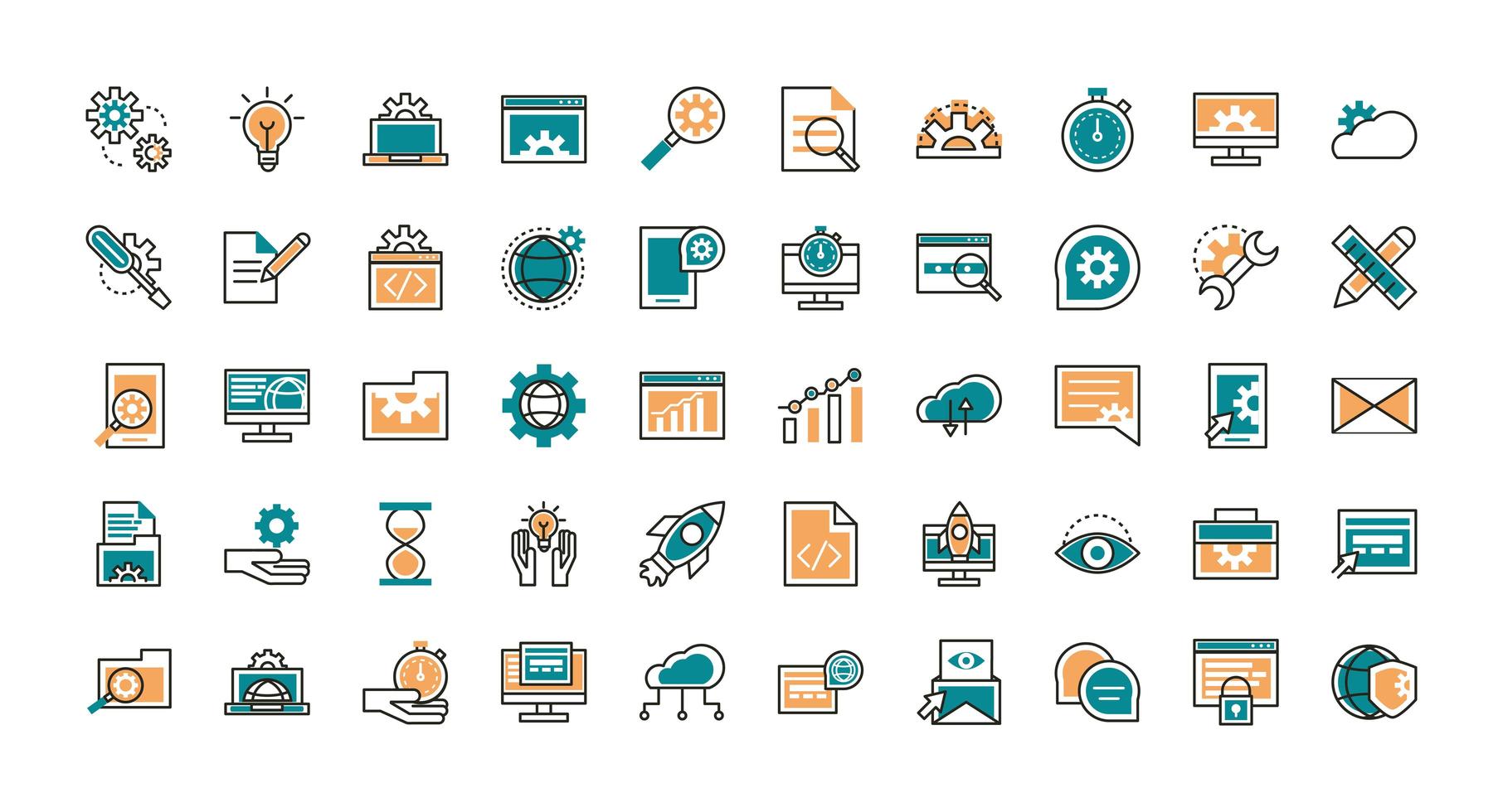 Collection of web development line art icons  vector