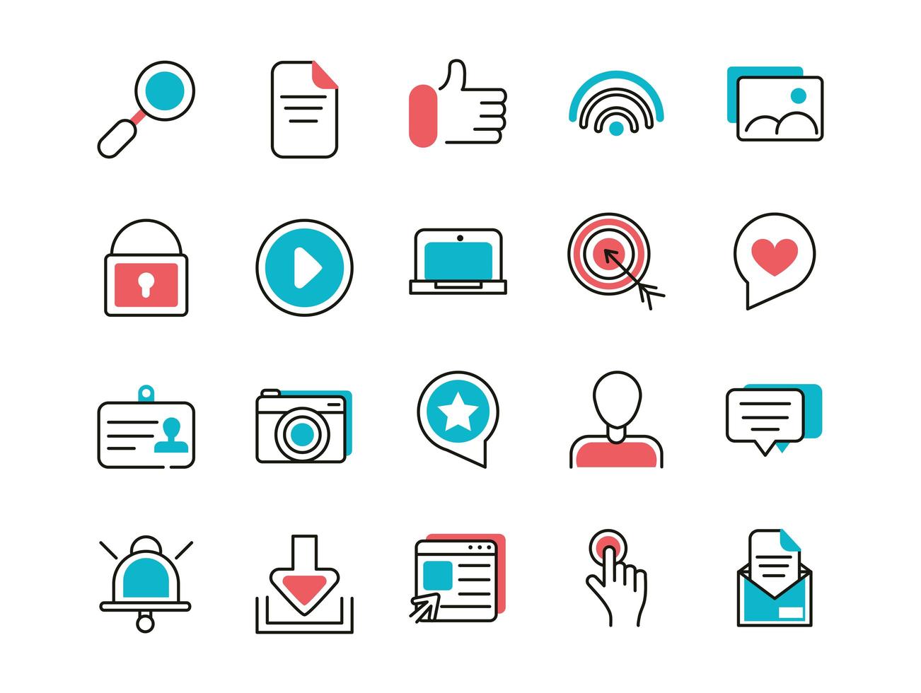 Collection of social media line art icons  vector