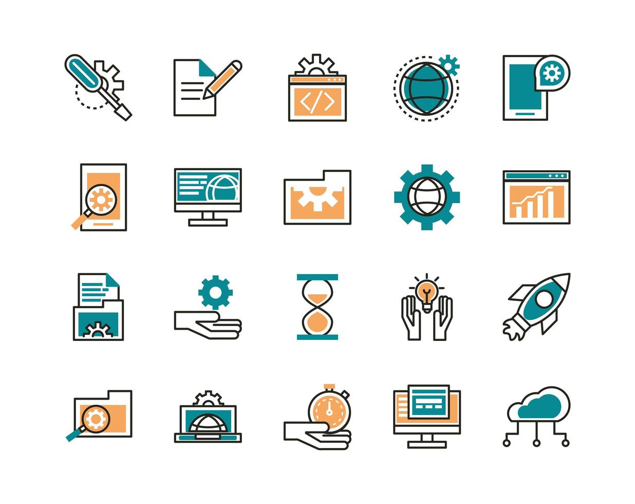 Assorted web development line art icons  vector