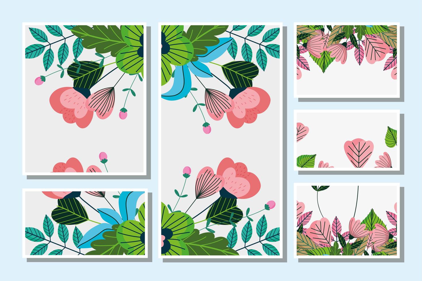 Set of beautiful floral cards template vector