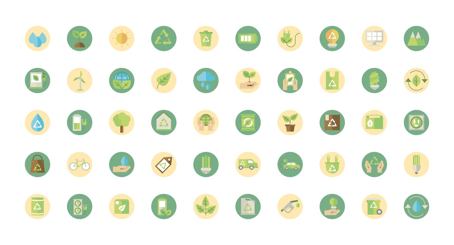 Pack of eco and green energy sign icons vector