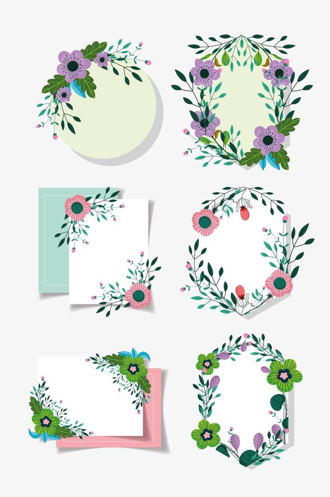 Collection of floral wreaths cards template vector