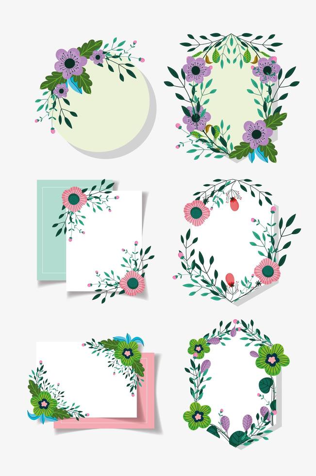 colección de plantillas de tarjetas de coronas florales vector