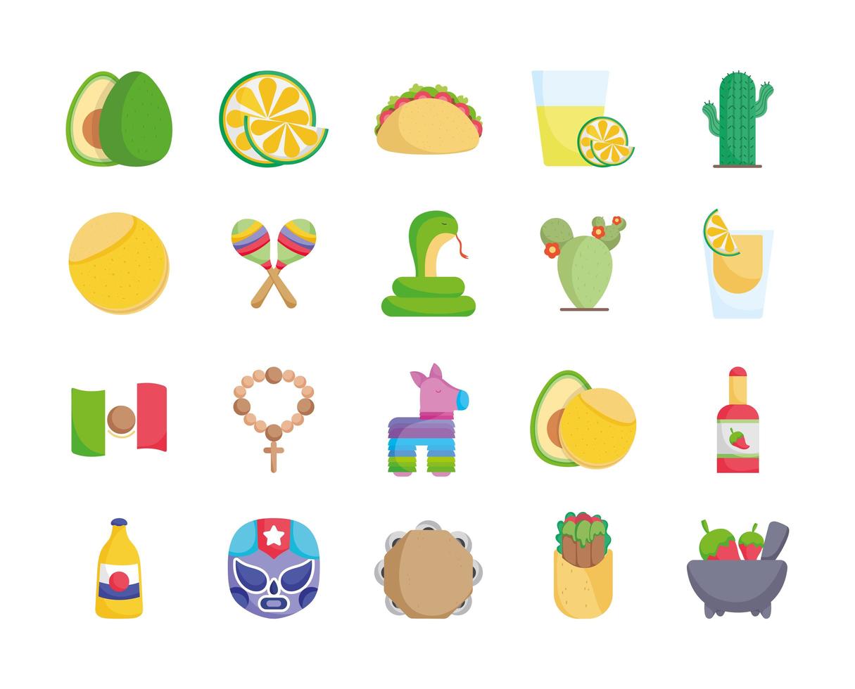 Pack of Mexican cultural icons vector