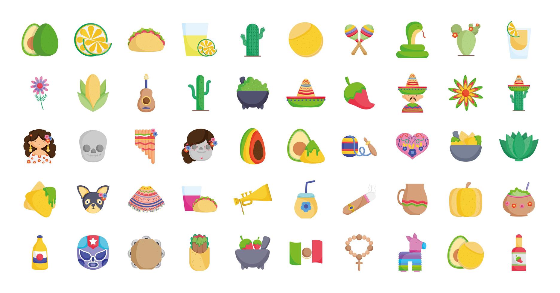 Assorted of Mexican cultural icons vector