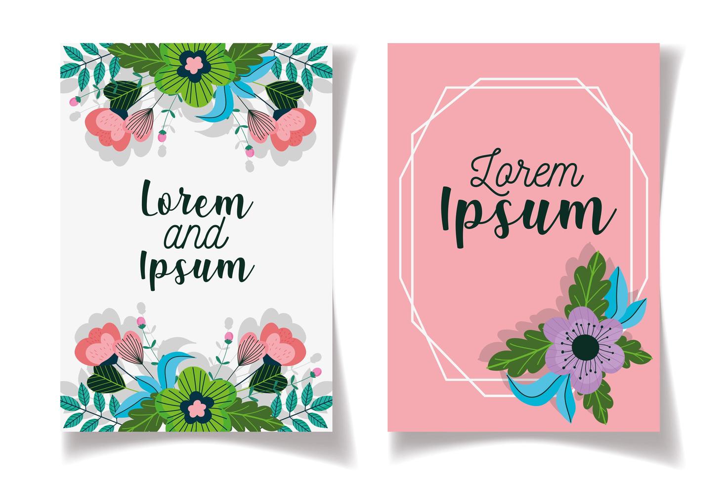 Set of two invitation cards with flowers template vector