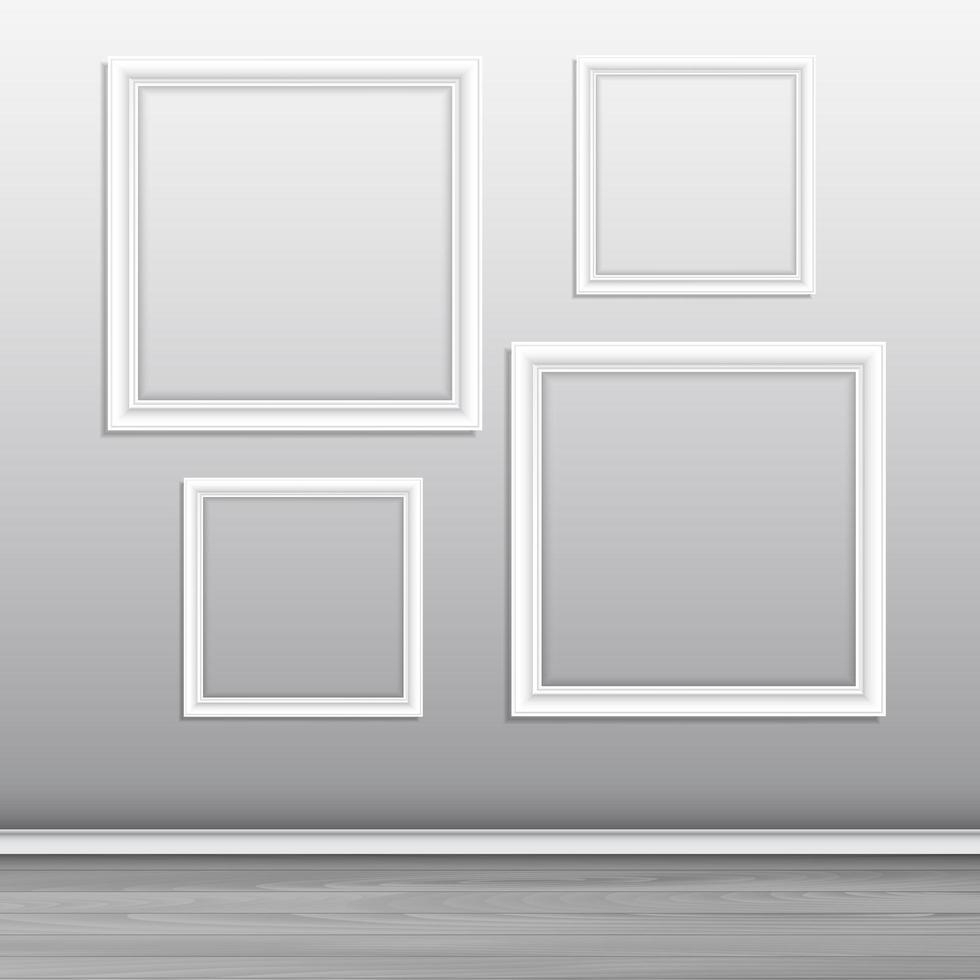 Blank picture frames hanging on a wall vector