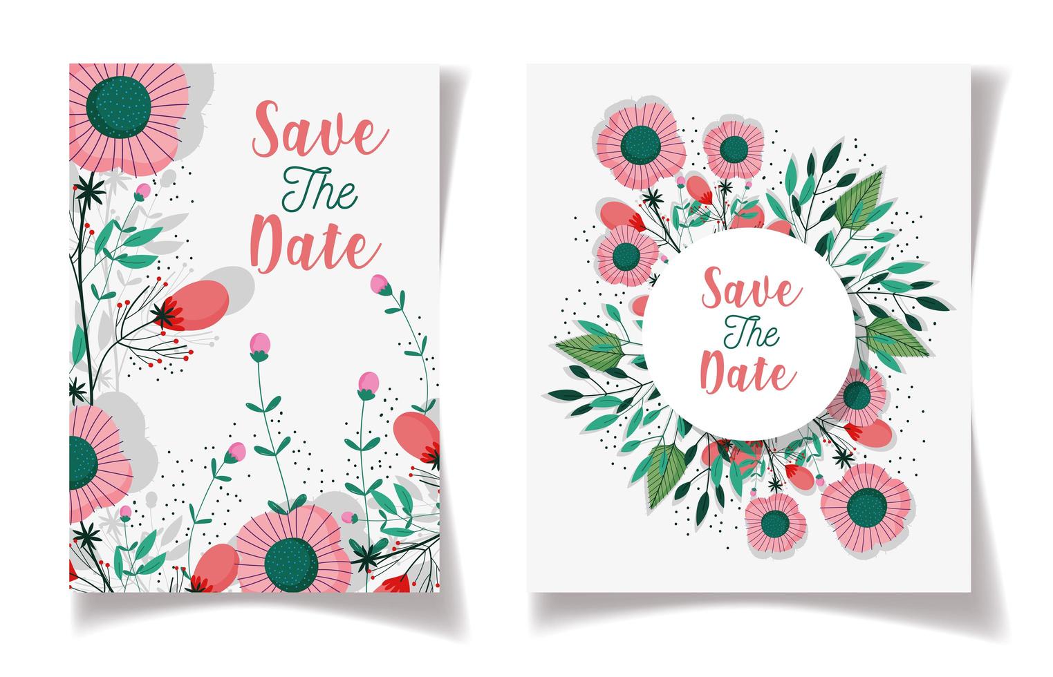 guardar la fecha plantilla de tarjetas de adornos florales vector