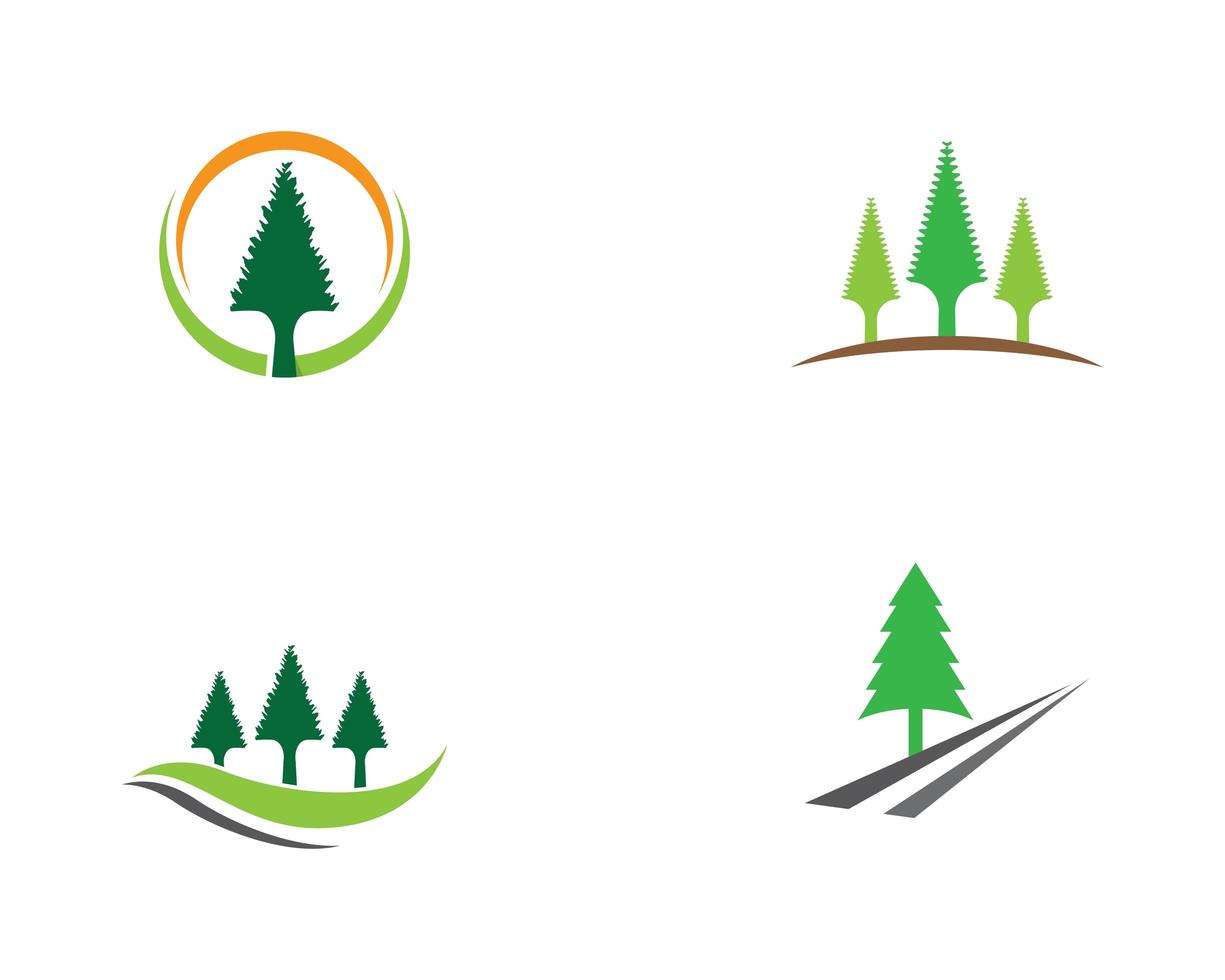 conjunto de iconos de logotipo de árbol de pino vector