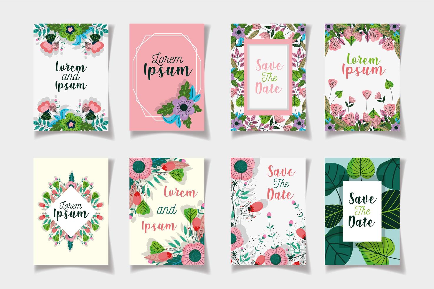 Assorted Save the Date floral cards templates vector