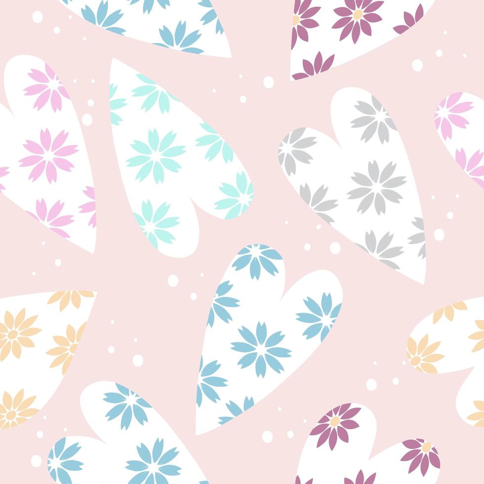 Cute flowers in heart shape pattern vector