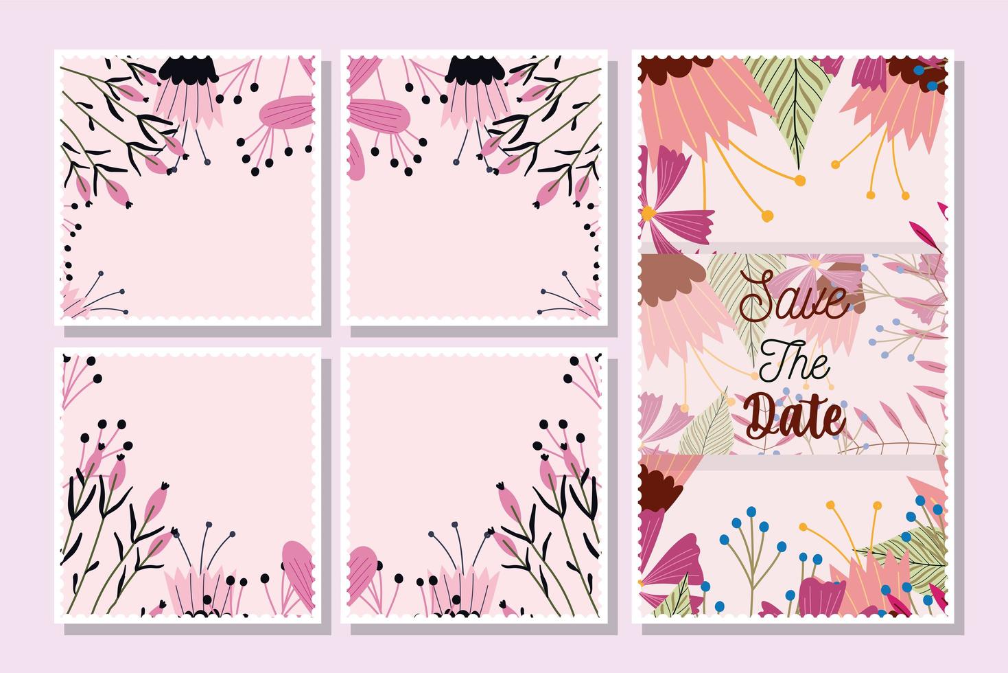 Save the date floral postcards template pack vector