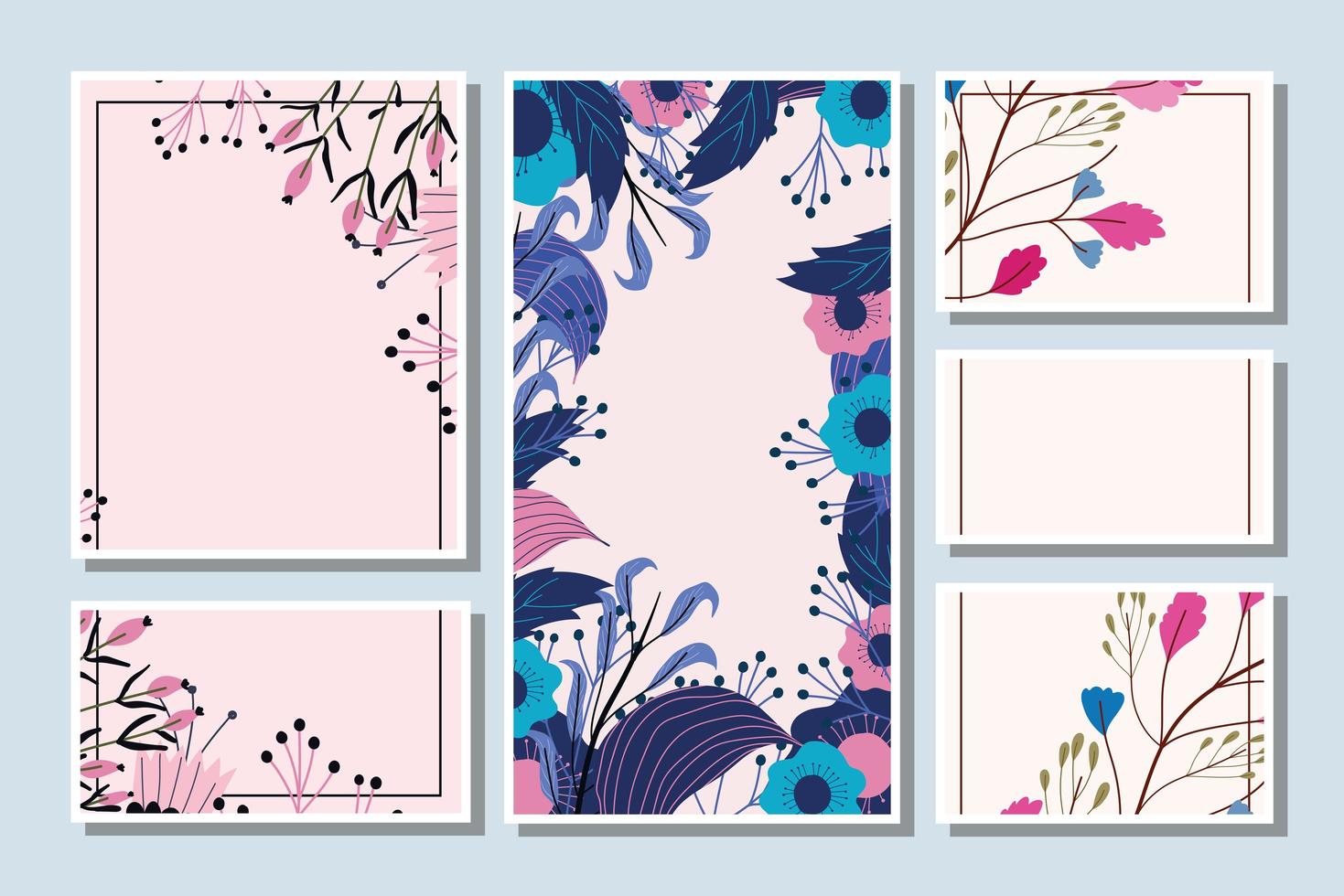 Festive floral cards template set vector
