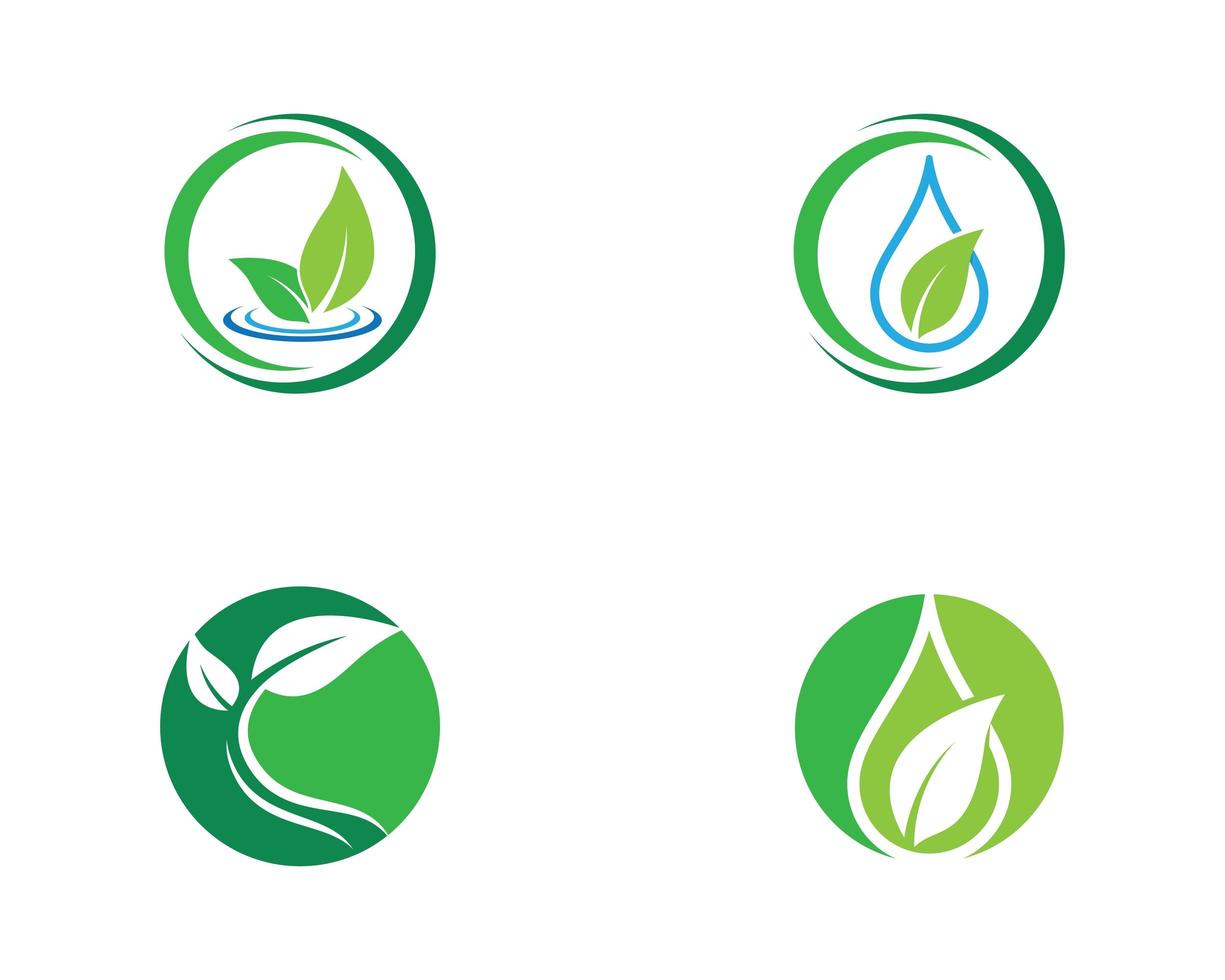 Ecology round leaf green icon set vector