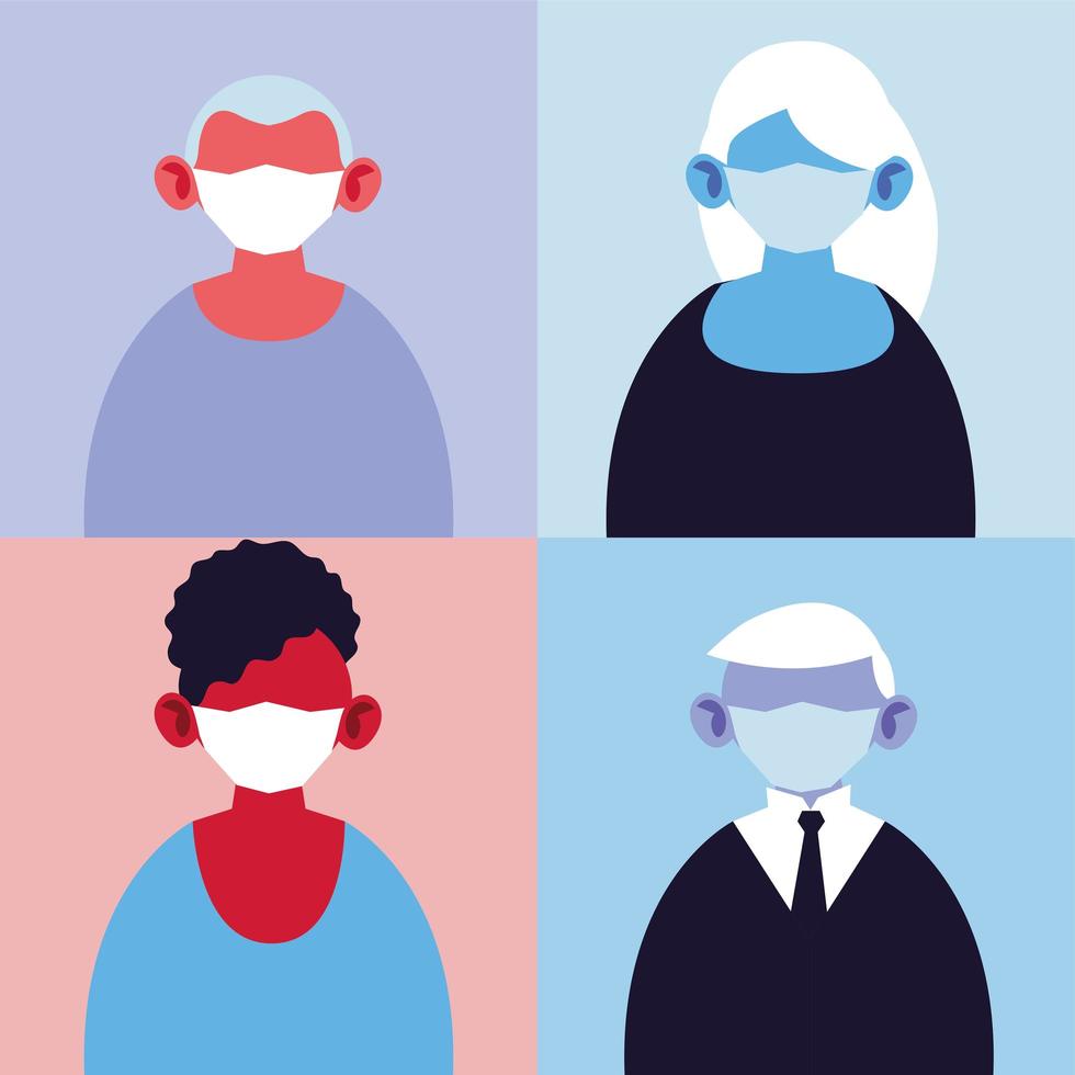 Group of people using medical masks vector