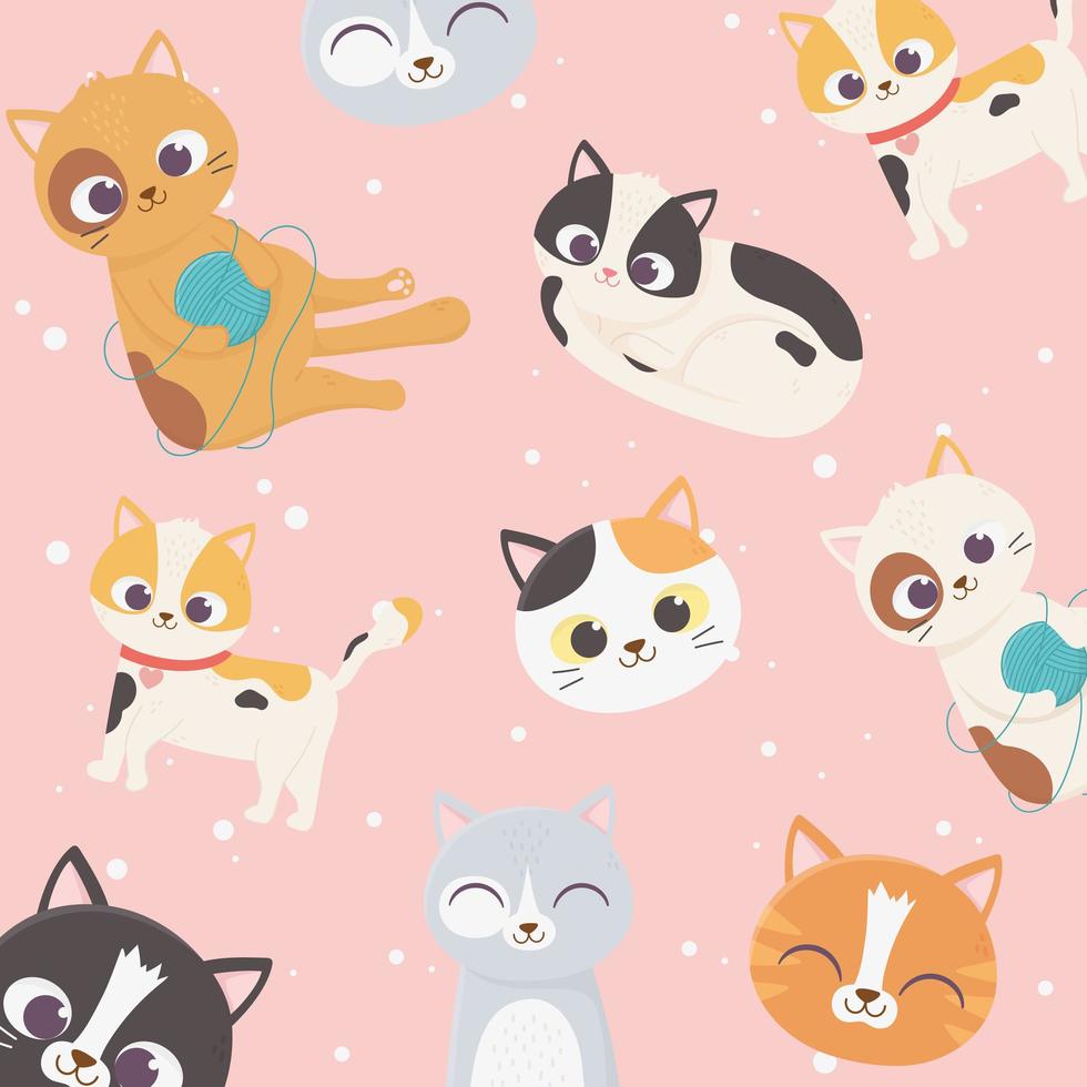 Cute cats pattern decoration vector