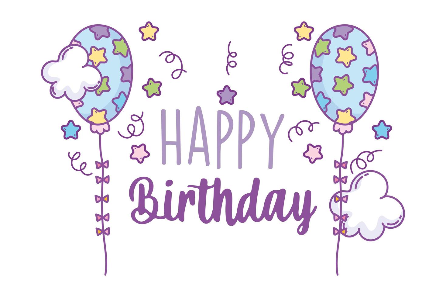 Happy birthday card with balloons and stars vector