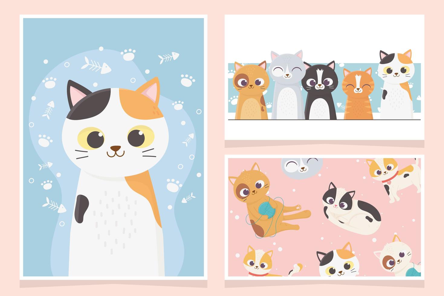 Collection of cards with cute cats vector