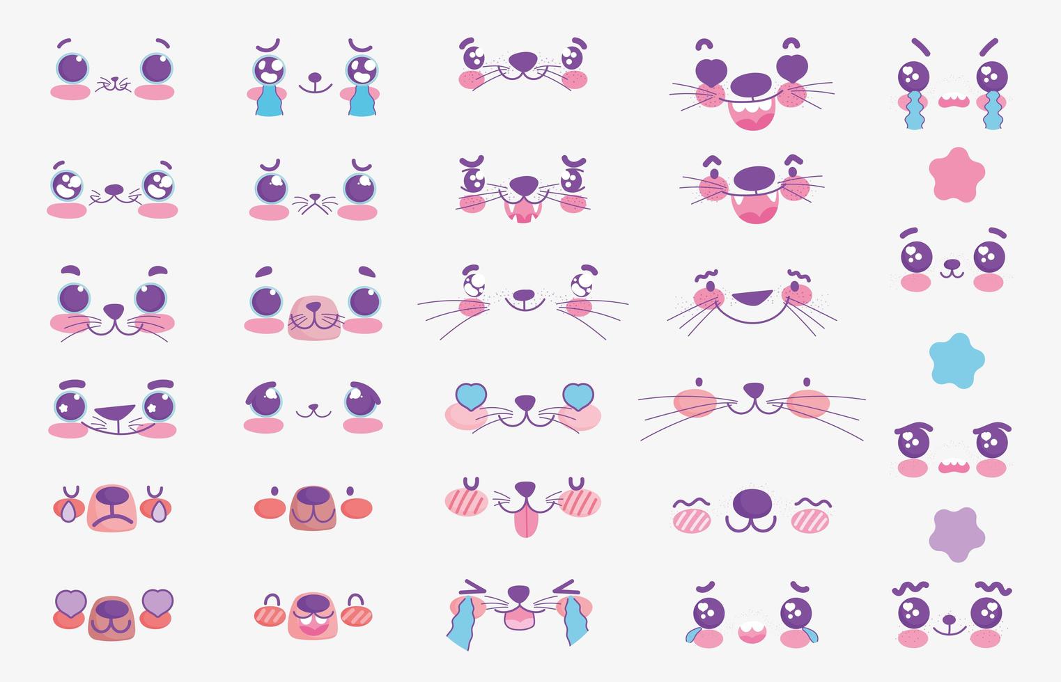 conjunto de caras emoji de animales kawaii vector