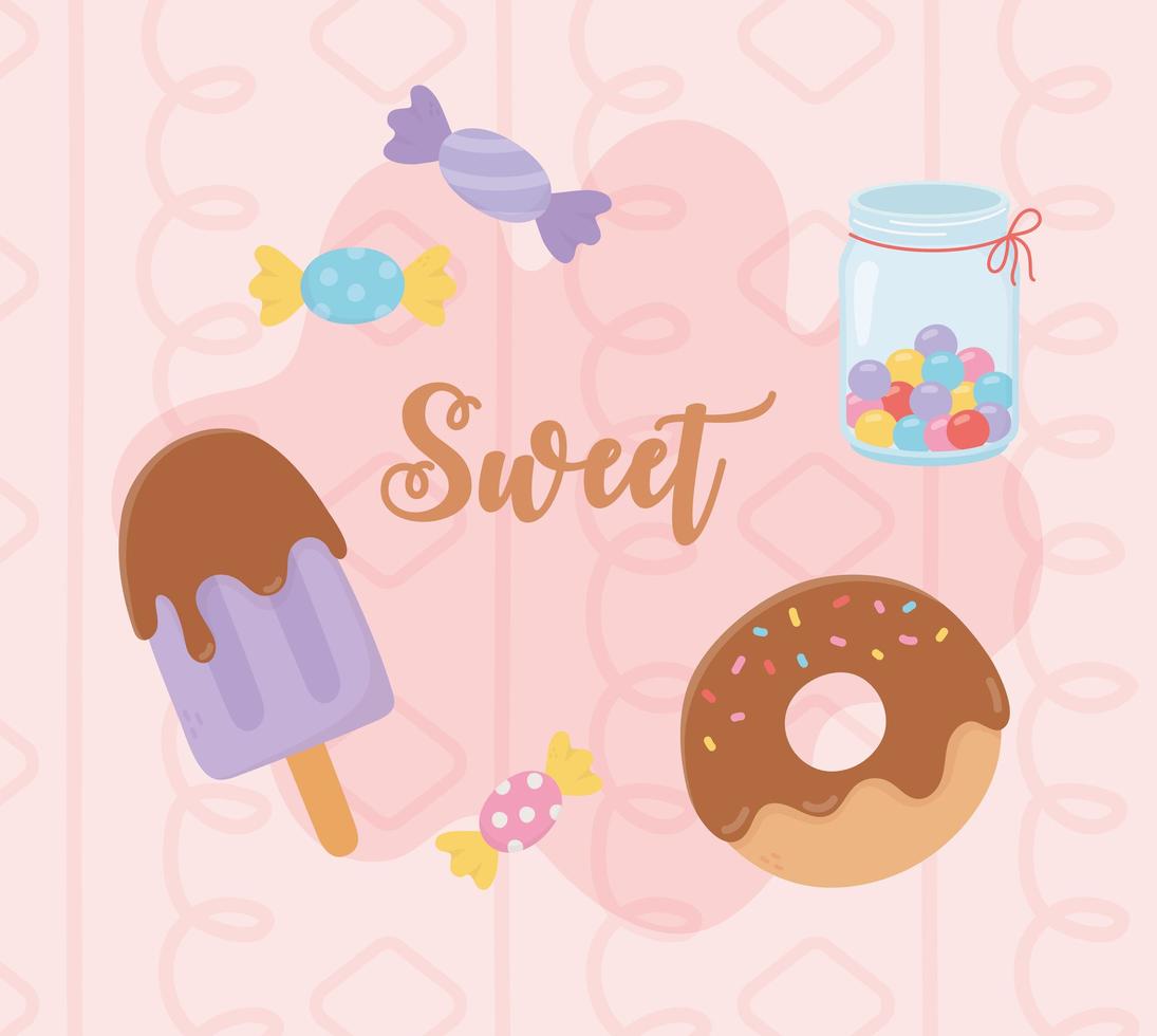 Set of sweet treats with pattern vector