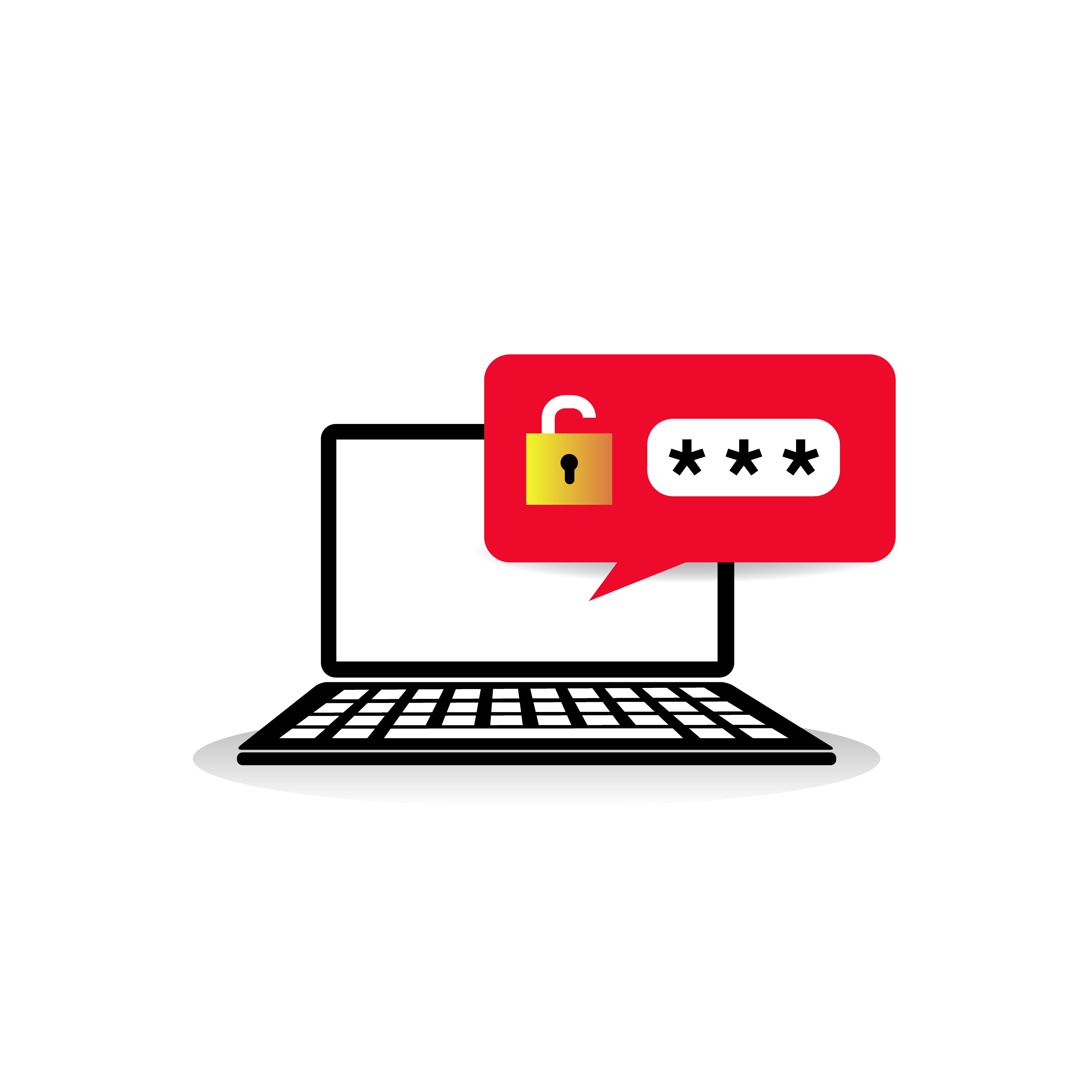 Laptop with Unlocked Password Icon on White Background 1236977 Vector