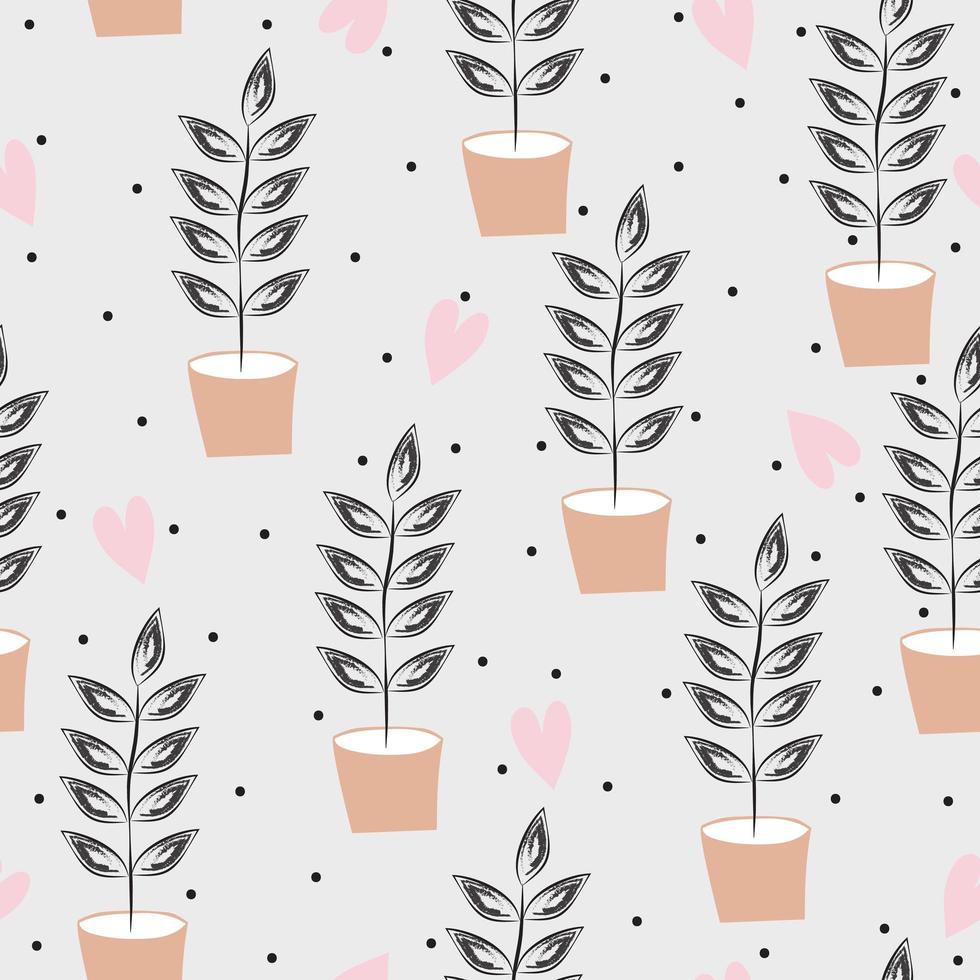 Hand drawn chic flower pot pattern vector