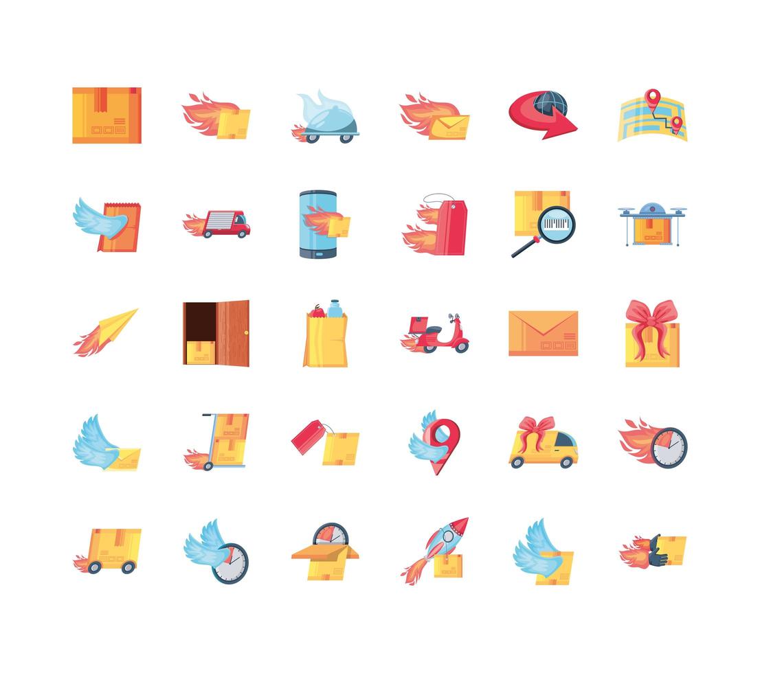 Fast delivery icons collection vector