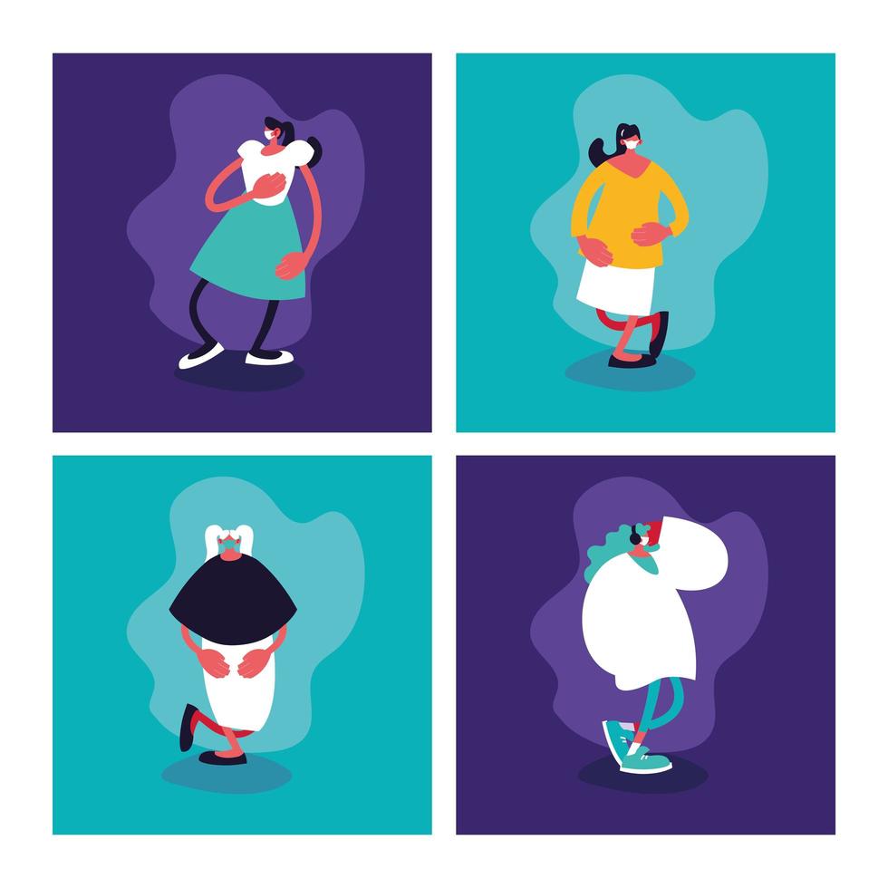 Set of women with surgical mask vector