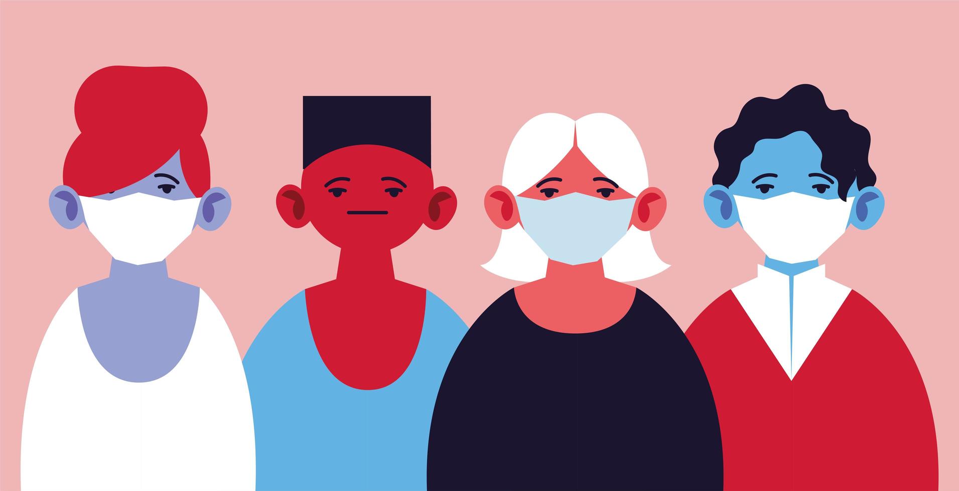Set of people with medical masks vector