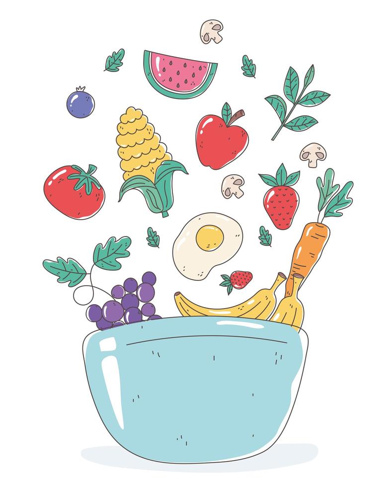 Bowl of fruits and vegetables vector