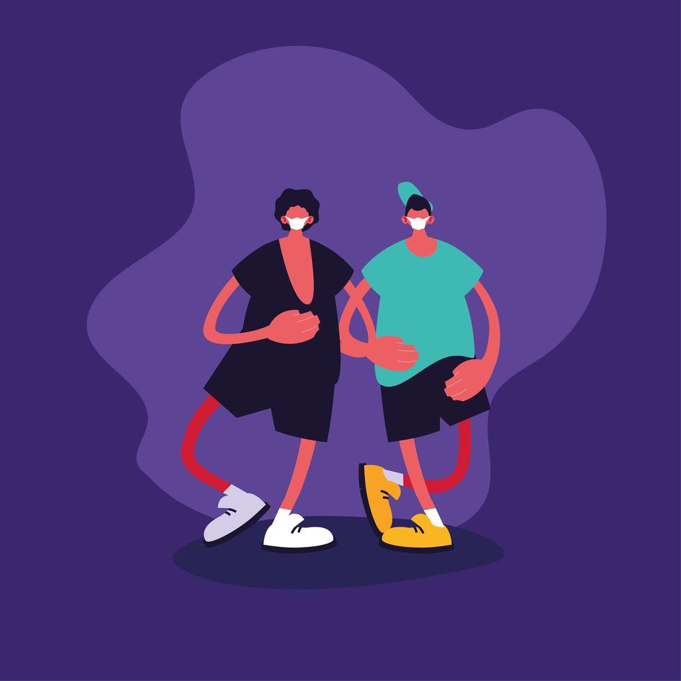 Two men using medical face mask vector