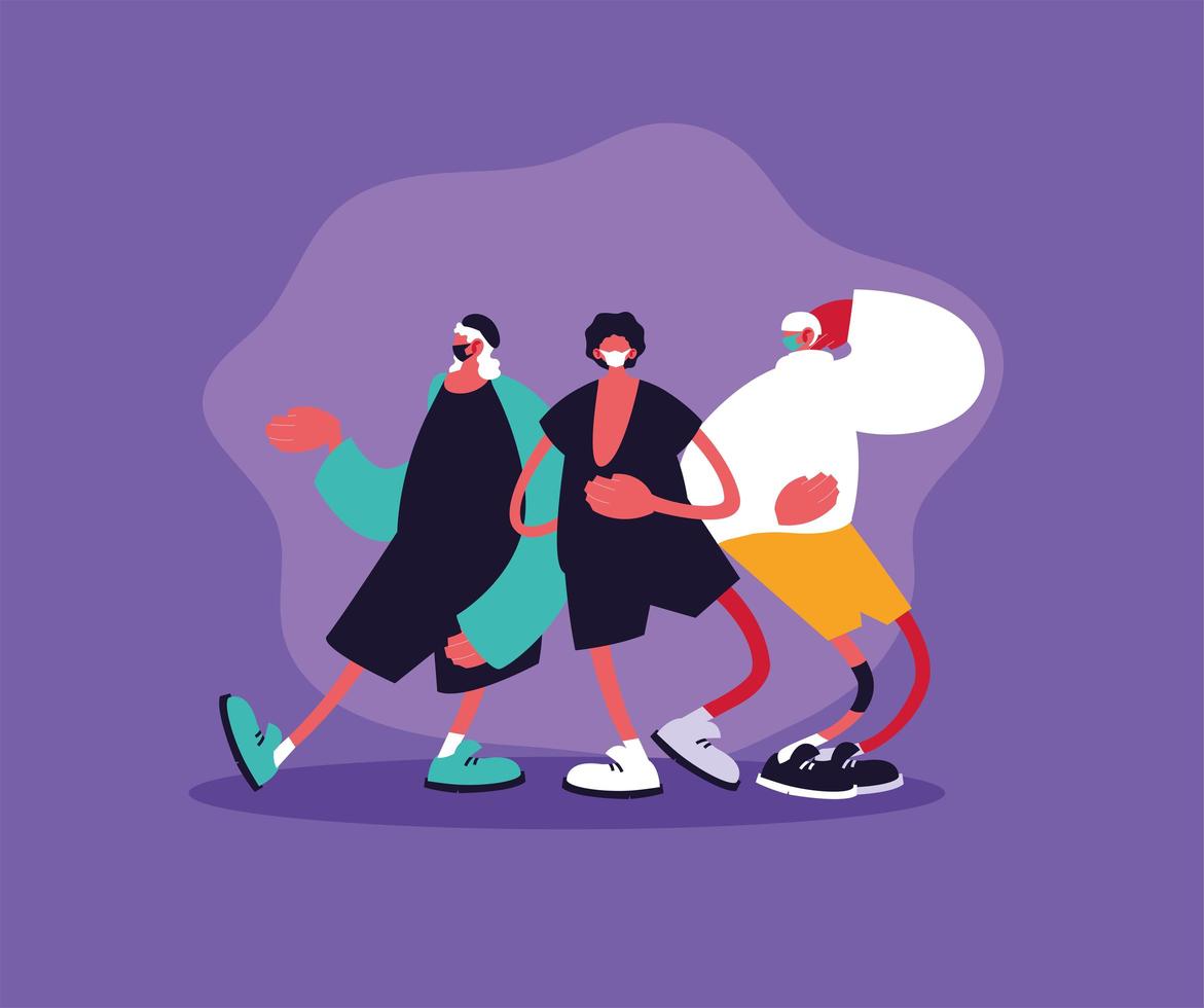 Group of men wearing surgical mask avoiding COVID 19  vector