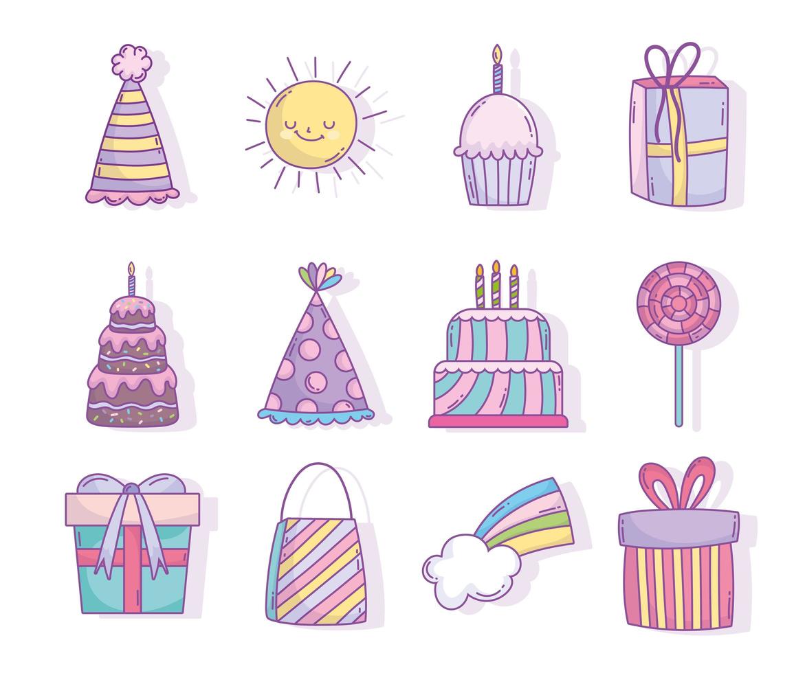 Surtido de iconos de fiesta de celebración de cumpleaños vector