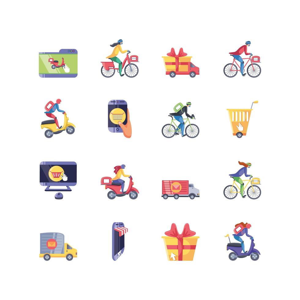 Online shopping icons set vector