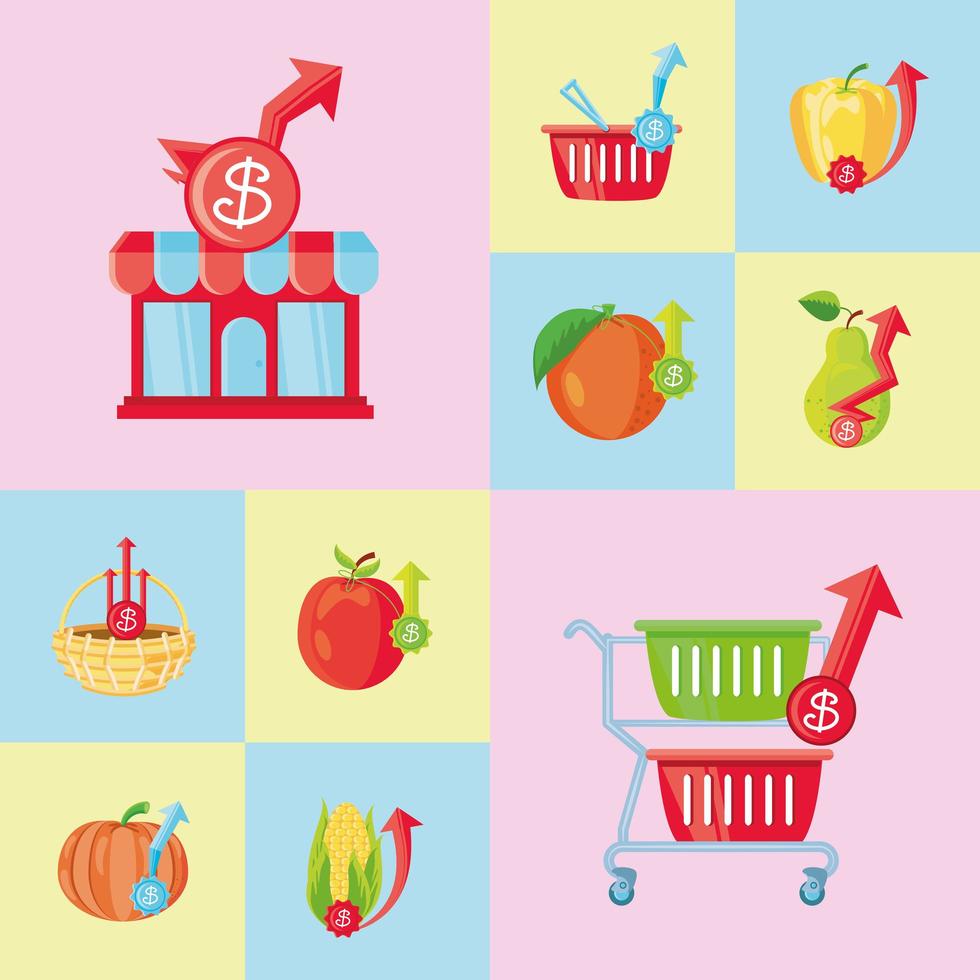 conjunto de iconos de precios de los alimentos vector