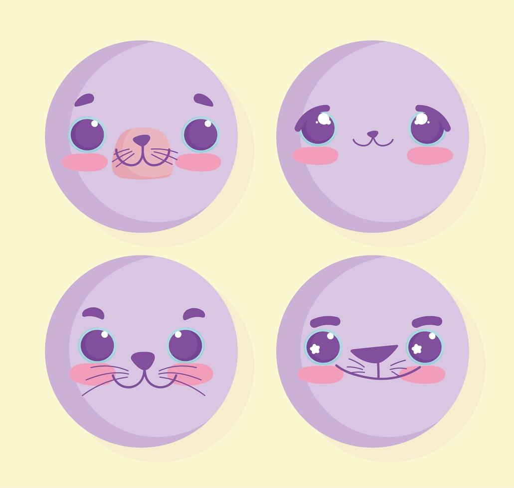 conjunto de emoji de animales kawaii vector