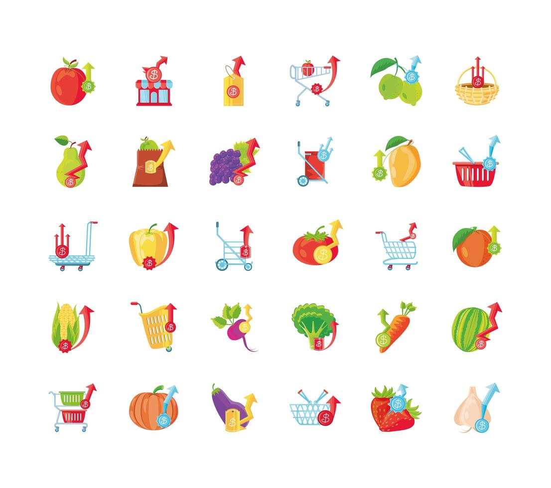 Icons set of food prices  vector