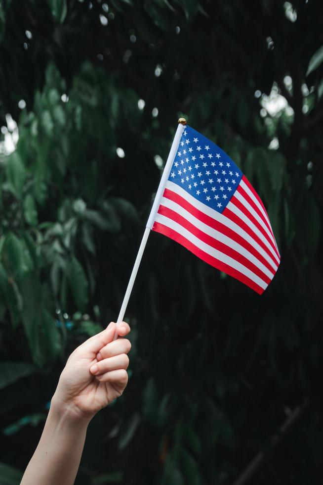 Woman hand holding USA flag  photo