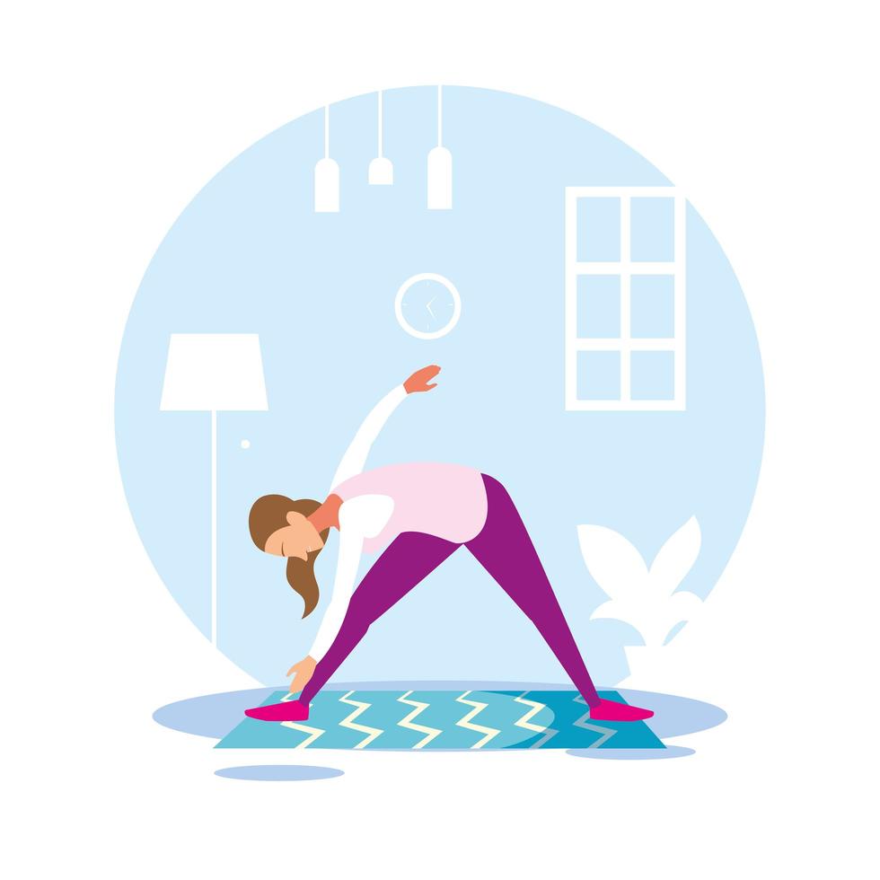 Young woman doing exercises at home vector