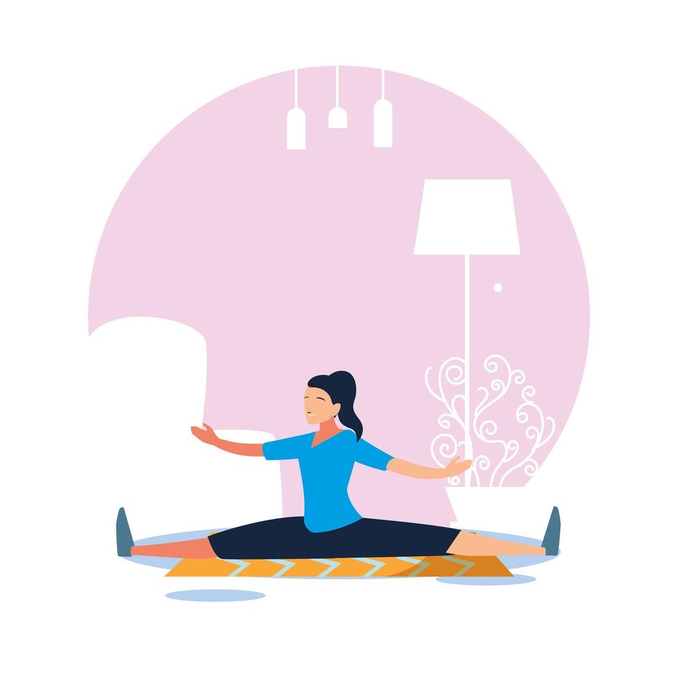 Young woman doing exercises in her home vector