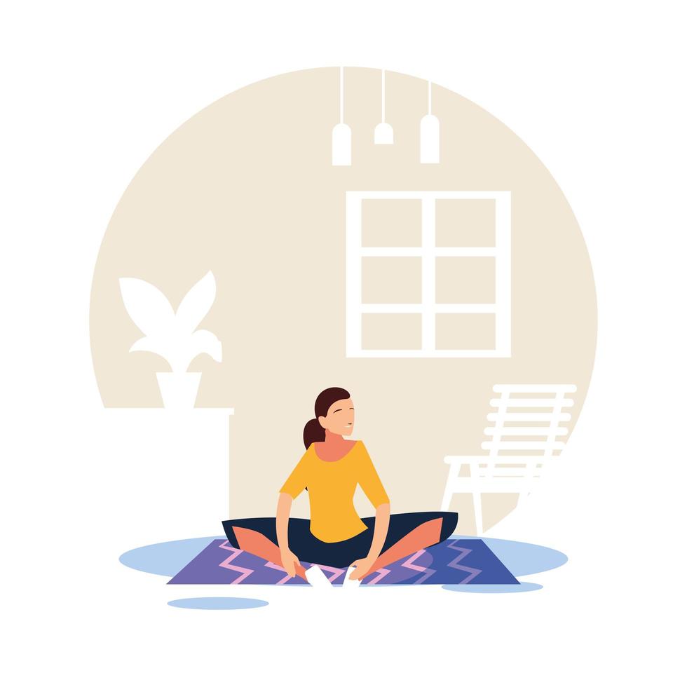 Woman doing exercises at her home vector