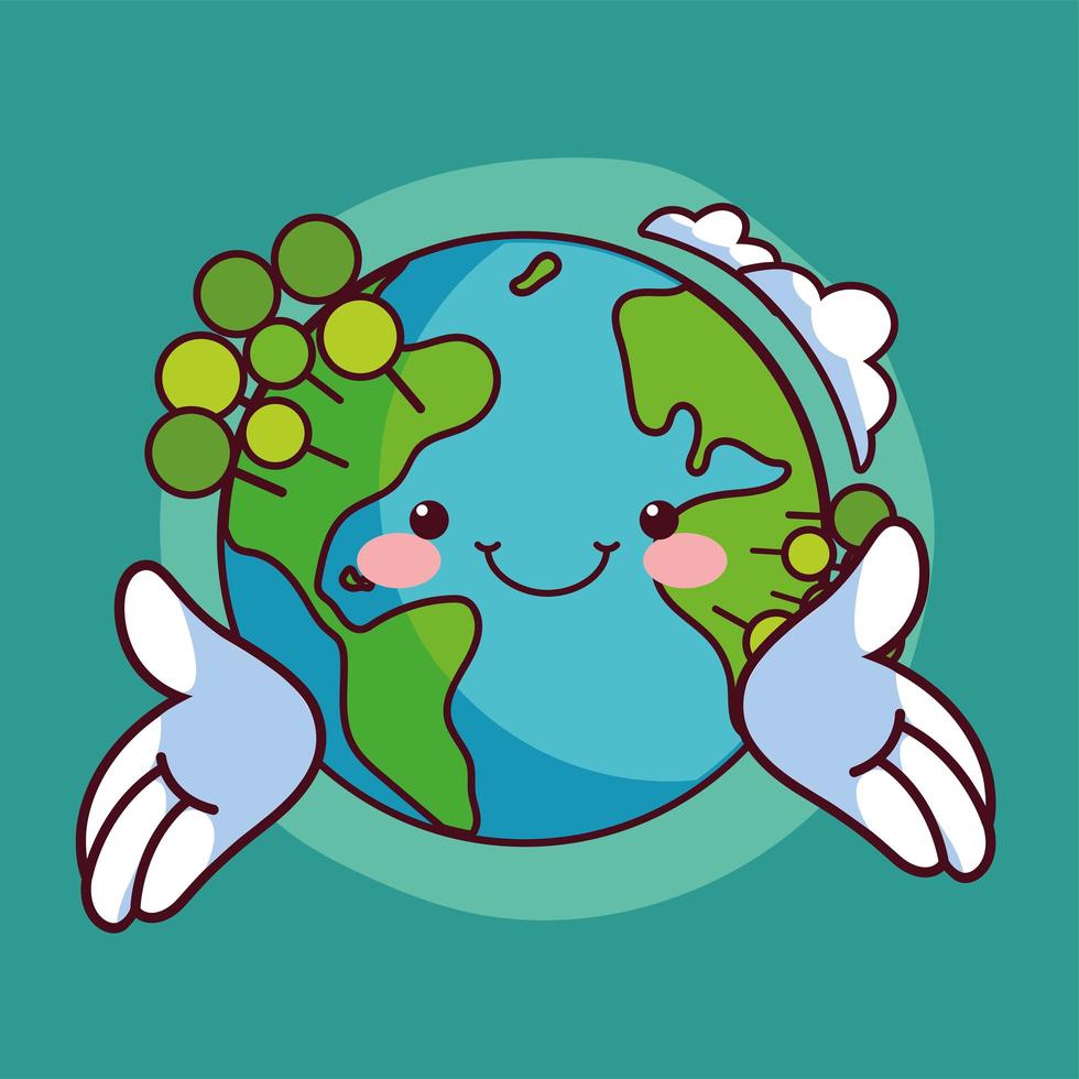 World kawaii planet earth smiling  vector