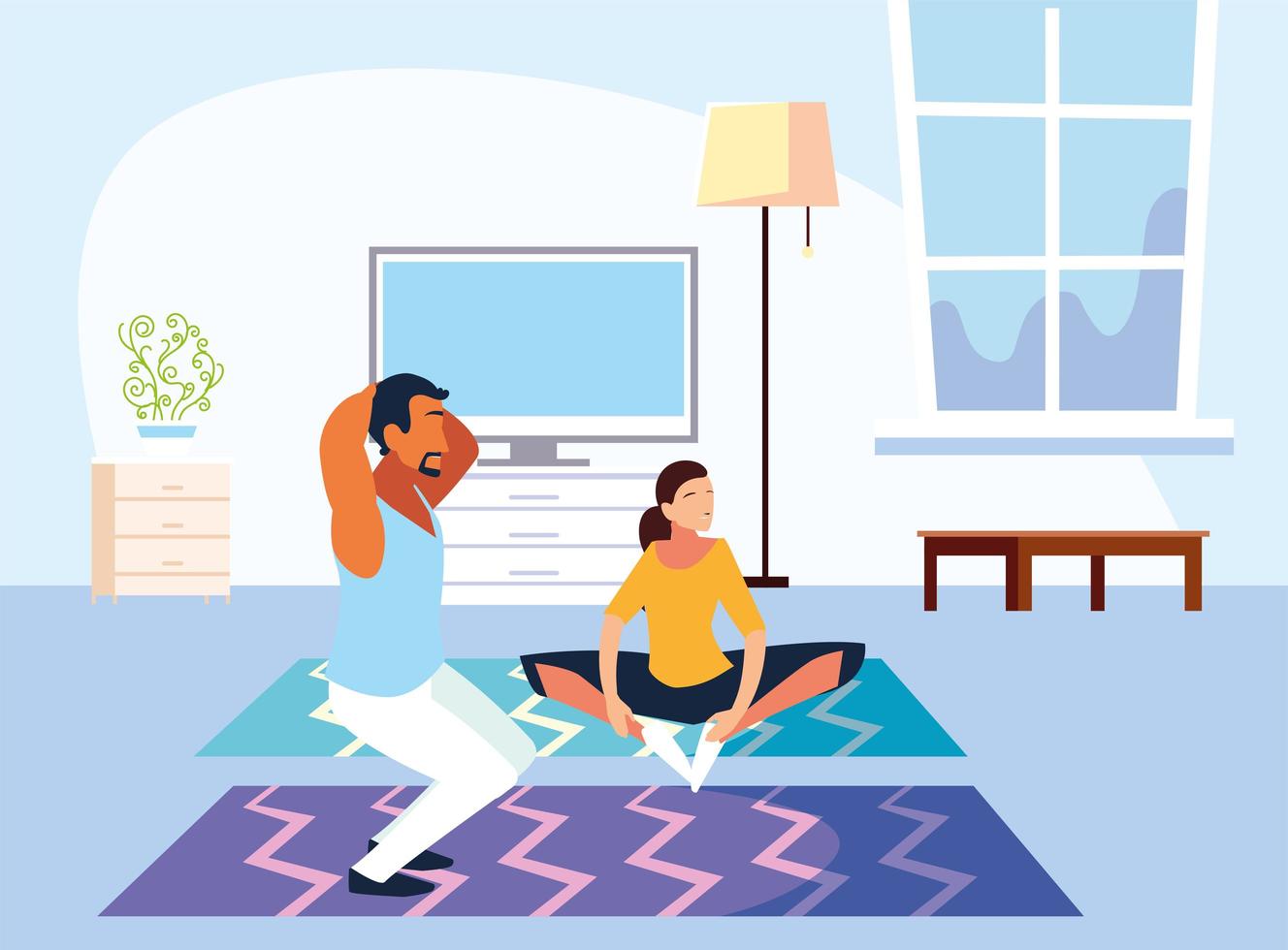 Couple doing home workout vector